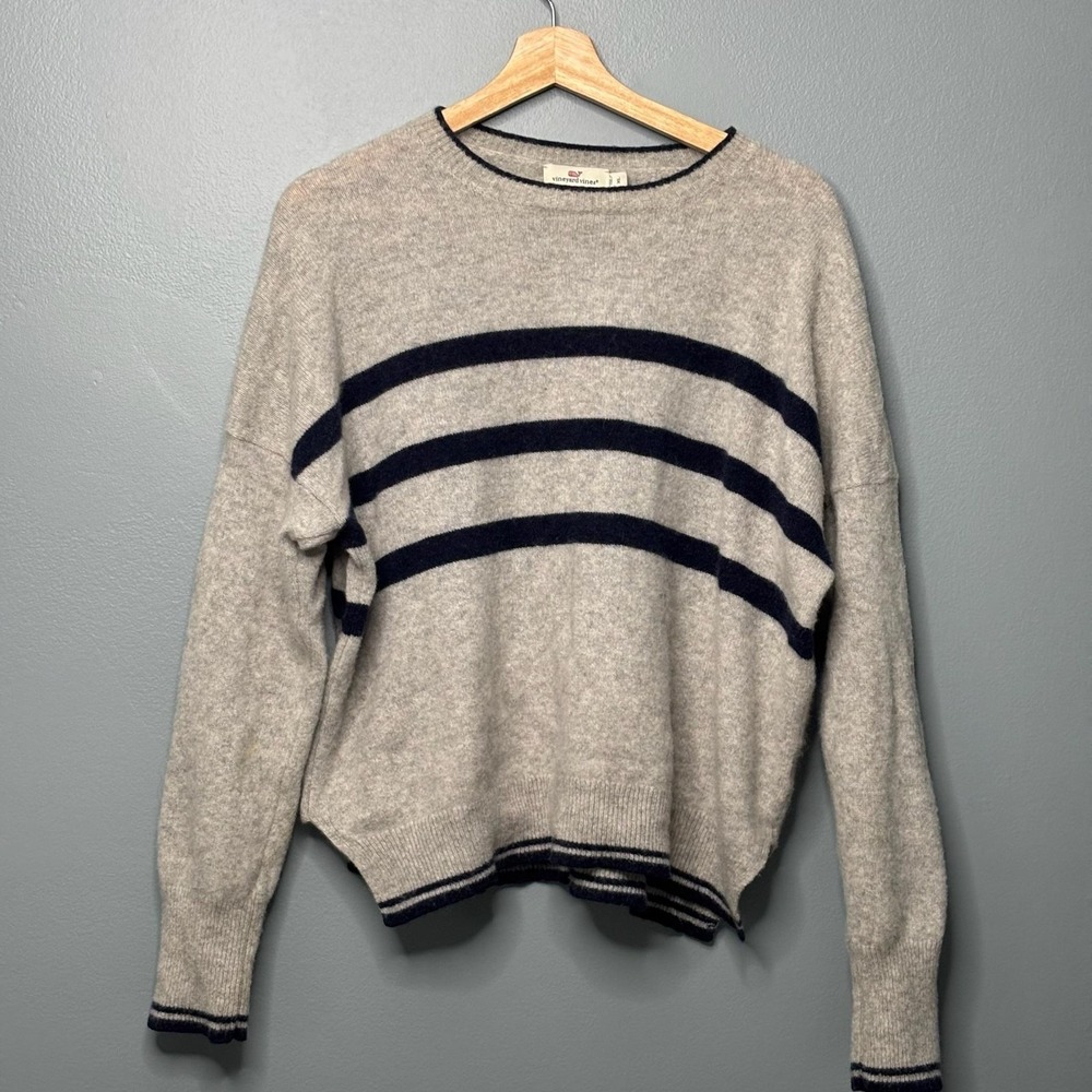 Vineyard Vines Sweater Womens XL Gray Cashmere Stripe Crewneck Pullover Italy
